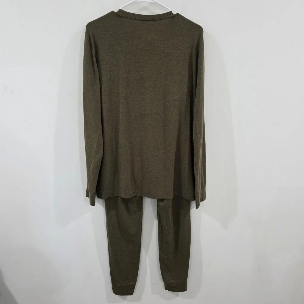 LL Bean Mens Thermal Underwear Set Size Large Green Long Sleeve Base Layer